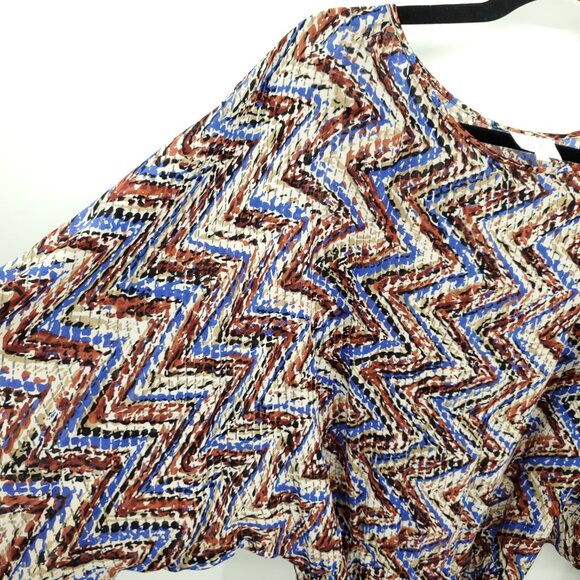 Parker 100% Silk Geometric Printed Balloon Sleeve Mini Dress Batwing Sz M Multi - Picture 5 of 15